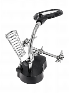 Третья рука для пайки с подсветкой, универсальный держатель на подставке с лупой 2 руки Орбита OT-INL03